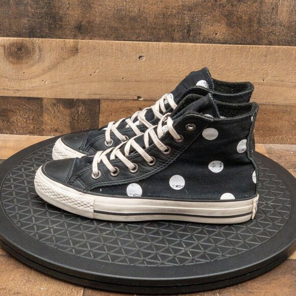 CONVERSE ALL STAR POLKA DOT WOMENS ATHLETIC SHOES BLACK WHITE HIGH SIZE 7 - Picture 5 of 9